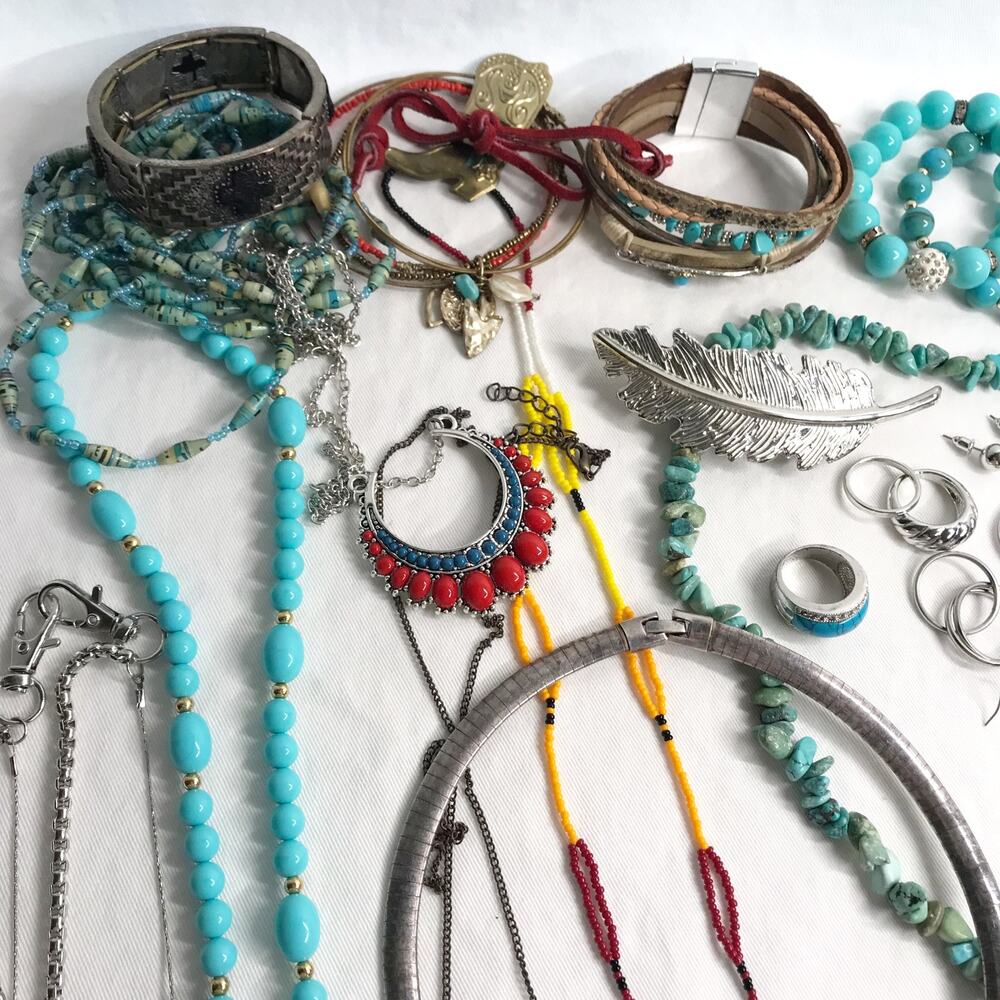 Huge VTG Estate Southwestern Turquoise Silver Jewelry Necklace Earring Lot Bundl - Picture 5 of 11